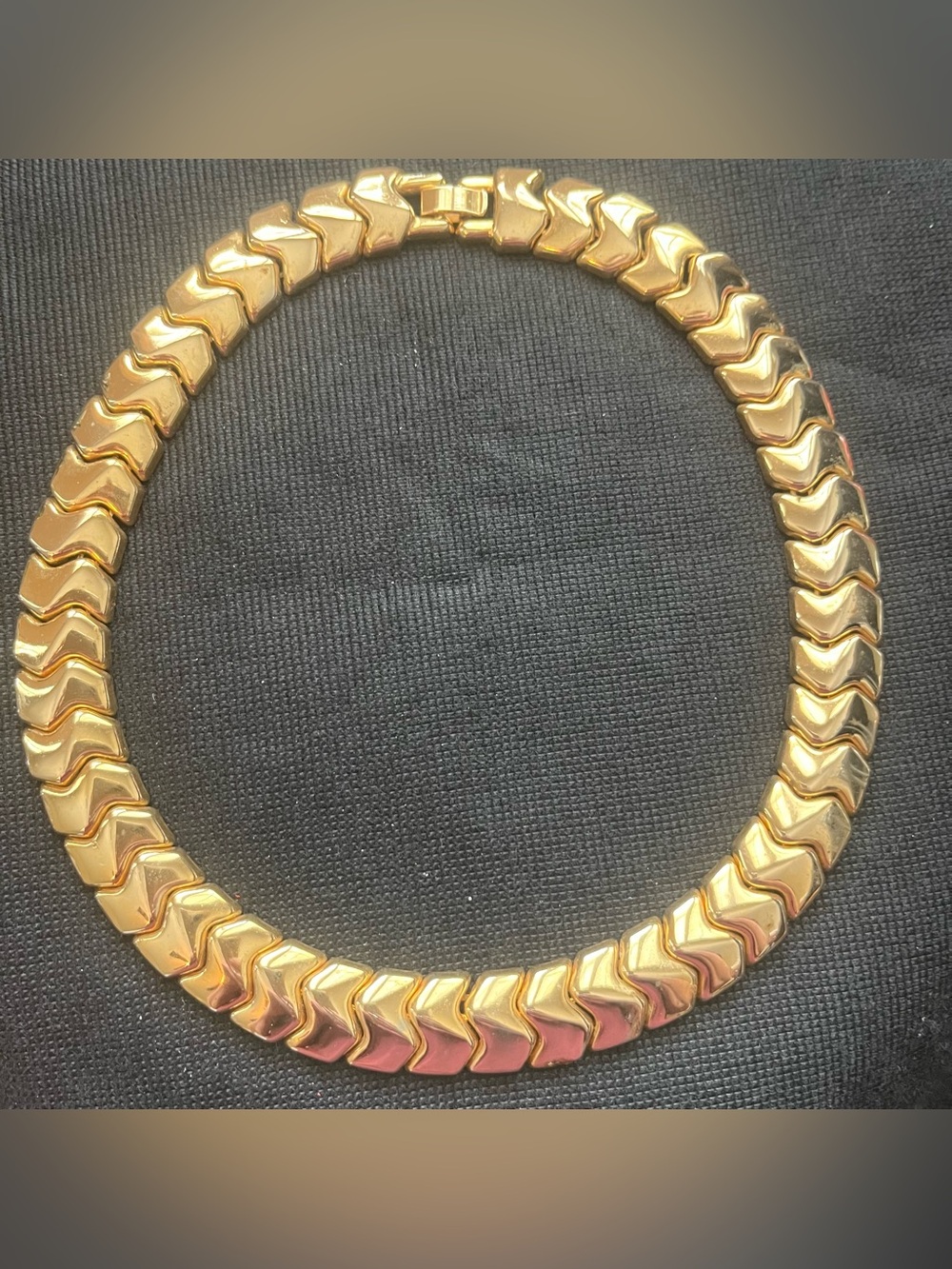 Vintage Gold Tone Chevron Link Collar Necklace Choker 16" 17" Statement